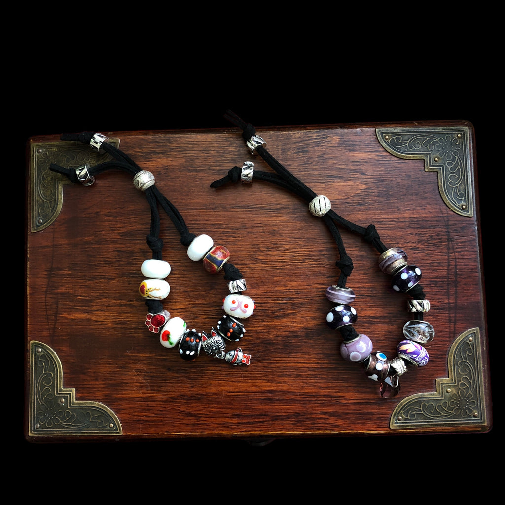 Red and White Glass Charm Bracelet