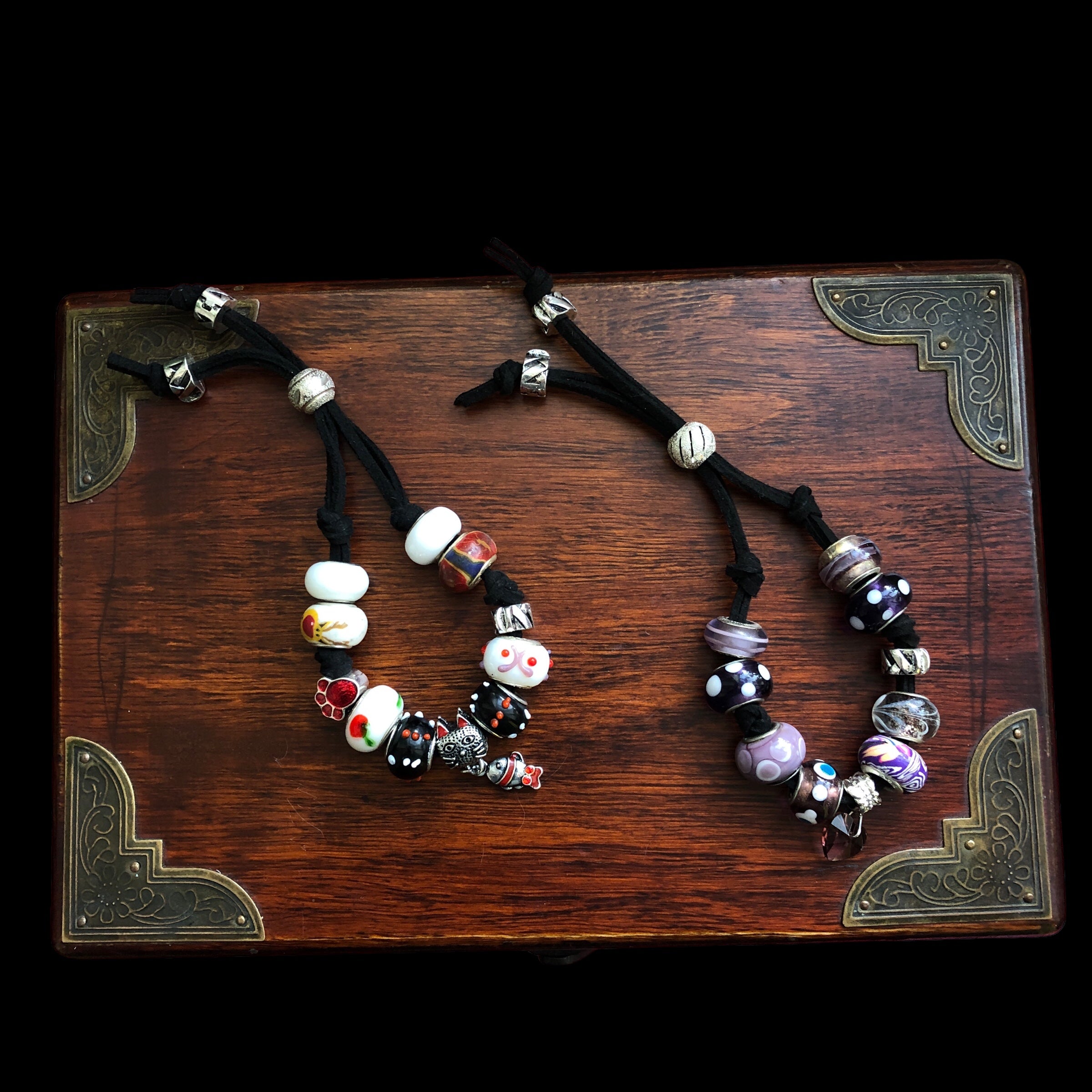 Red and White Glass Charm Bracelet