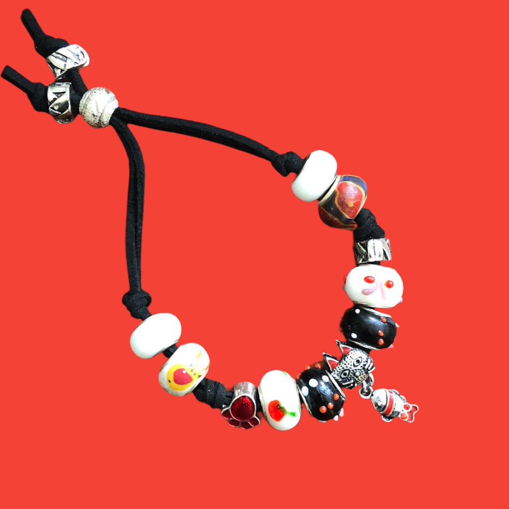 Red and White Glass Charm Bracelet