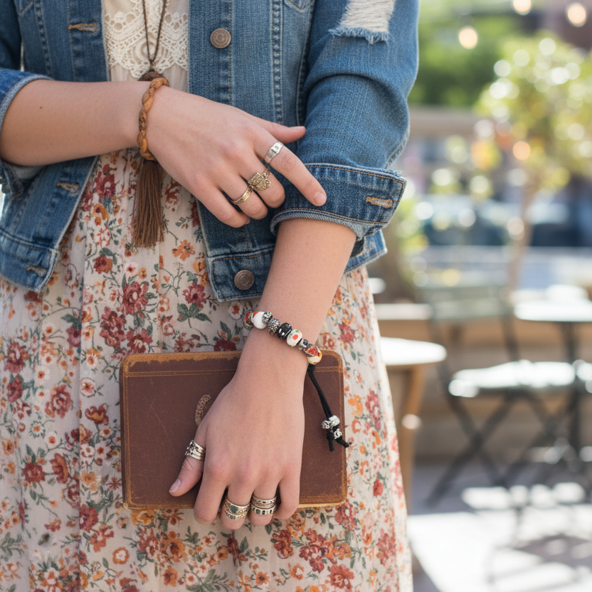 Red and White Glass Charm Bracelet