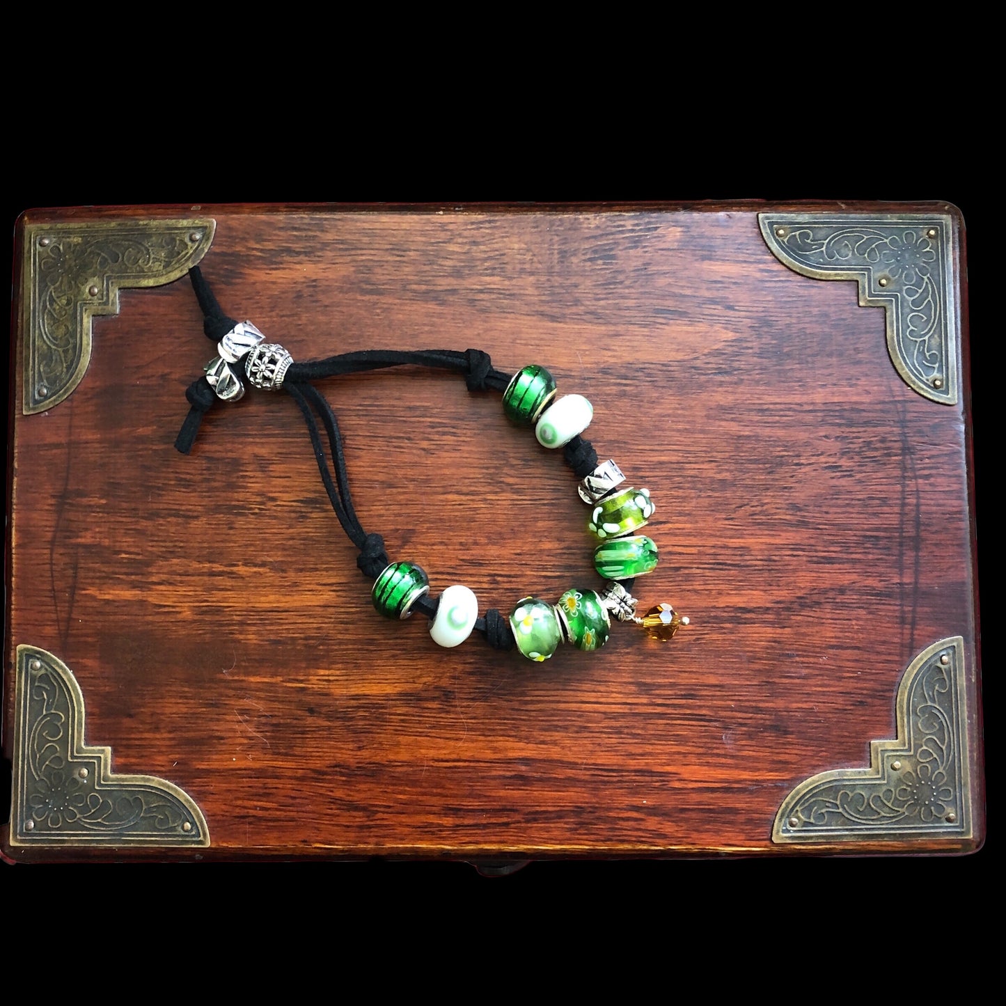 Green Glass Charm Bracelet