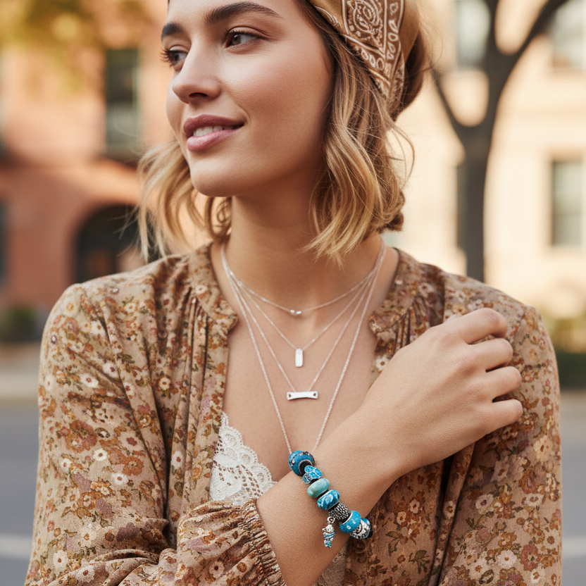 Blue Glass Charm Bracelet