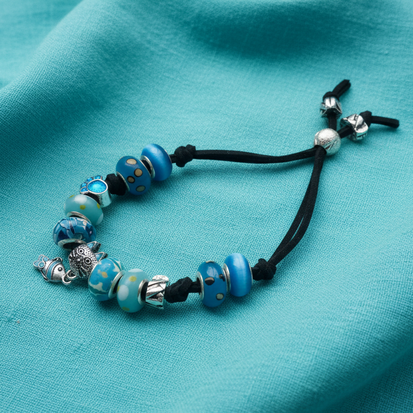 Blue Glass Charm Bracelet