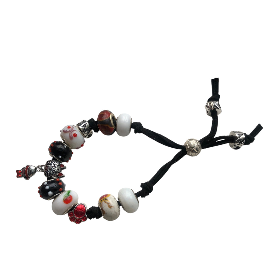 Red and White Glass Charm Bracelet
