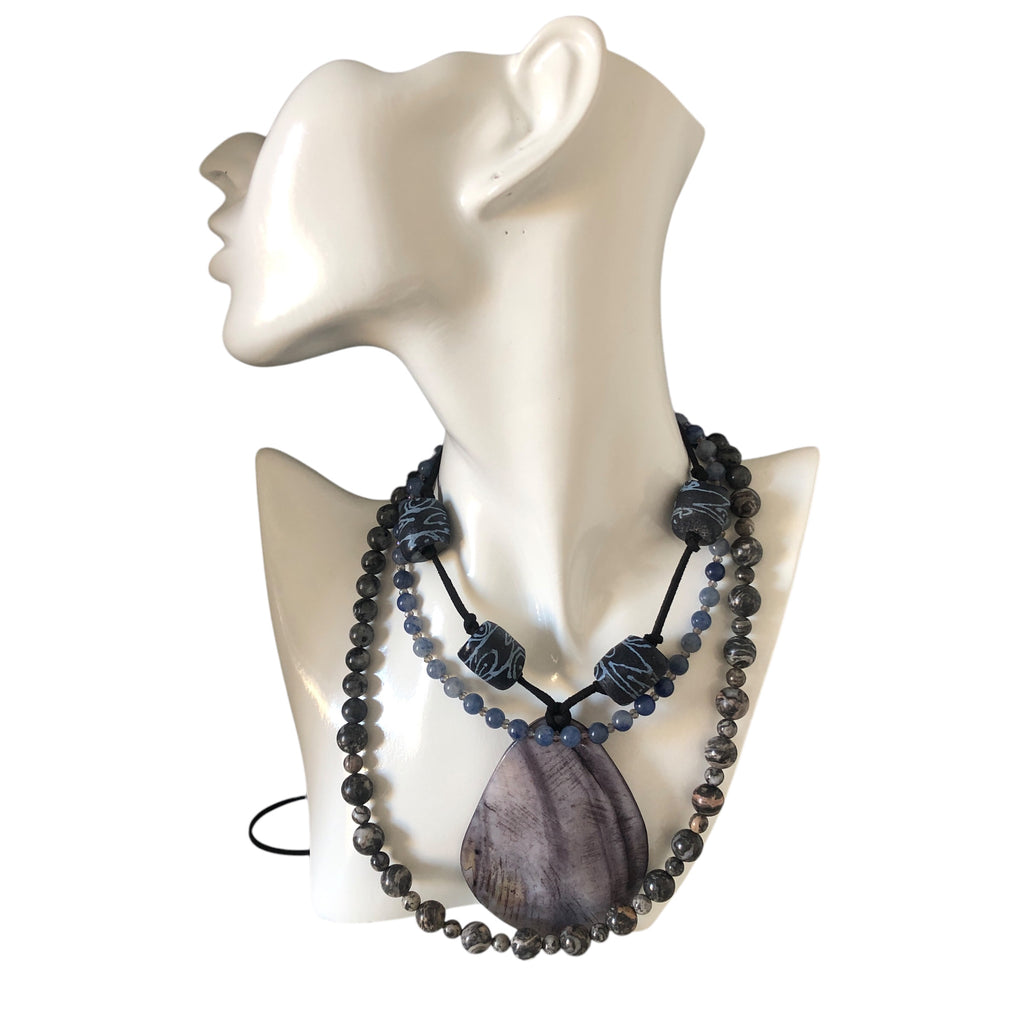 Statement Mother of Pearl Drop Pendant with Gotland Glass Beads