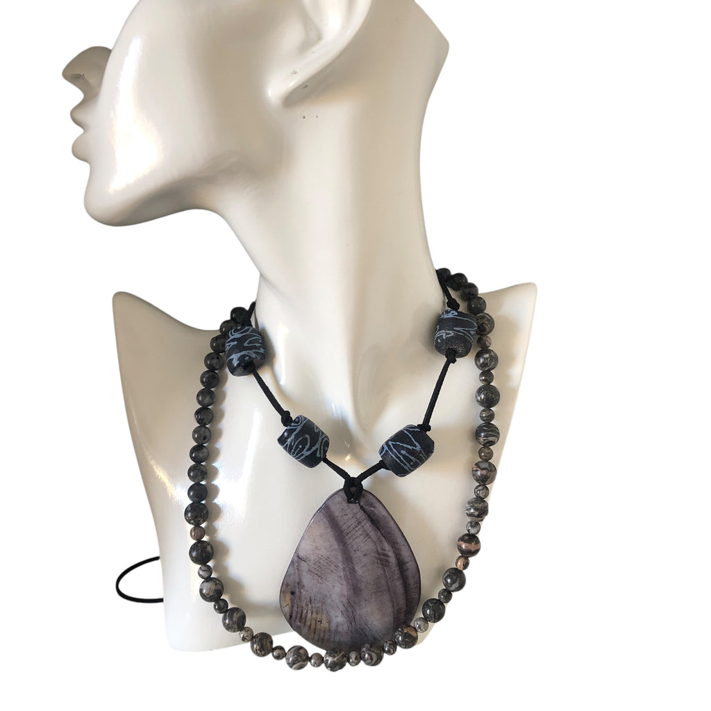 Landscape Jasper and Larvikite Labradorite Beaded Necklace