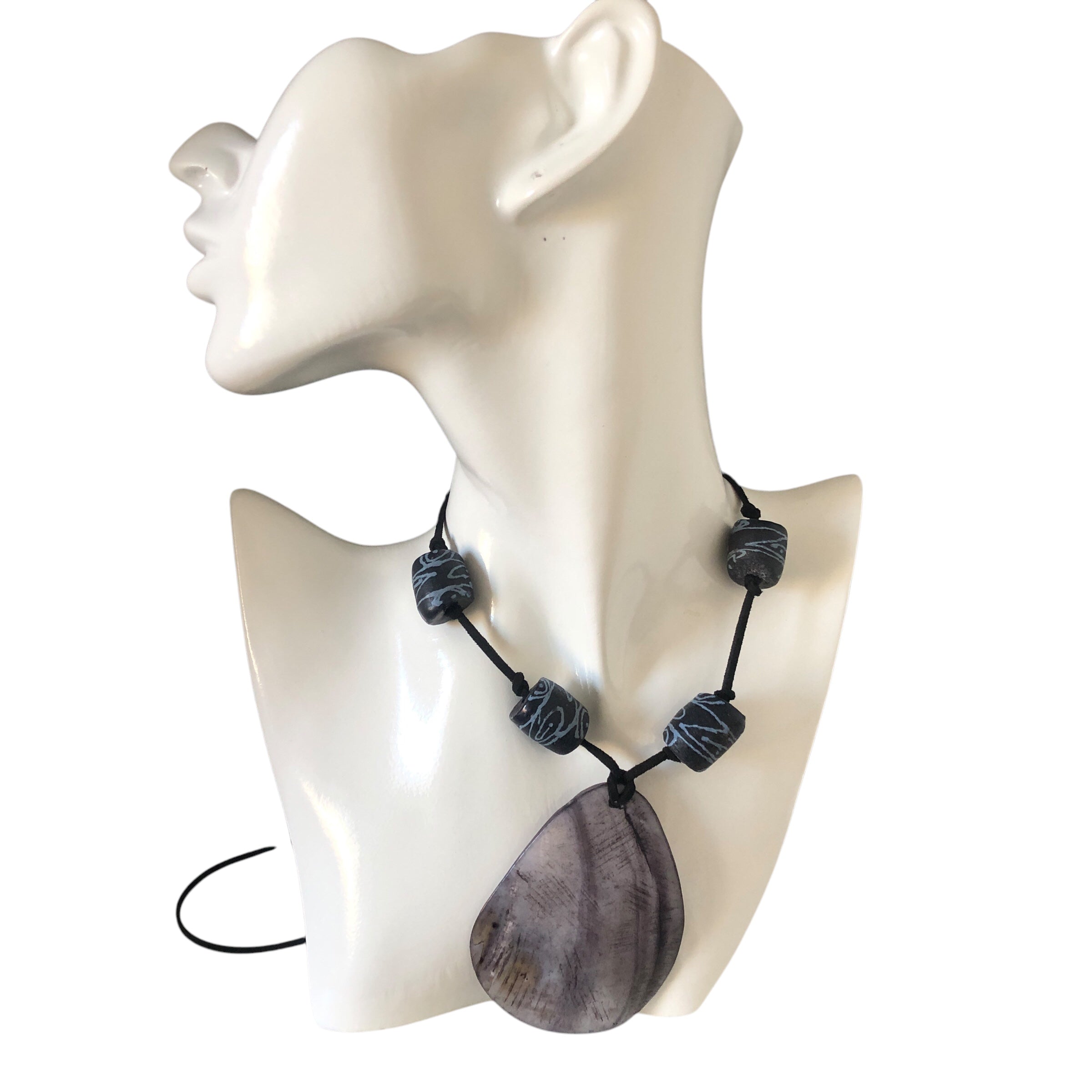 Statement Mother of Pearl Drop Pendant with Gotland Glass Beads