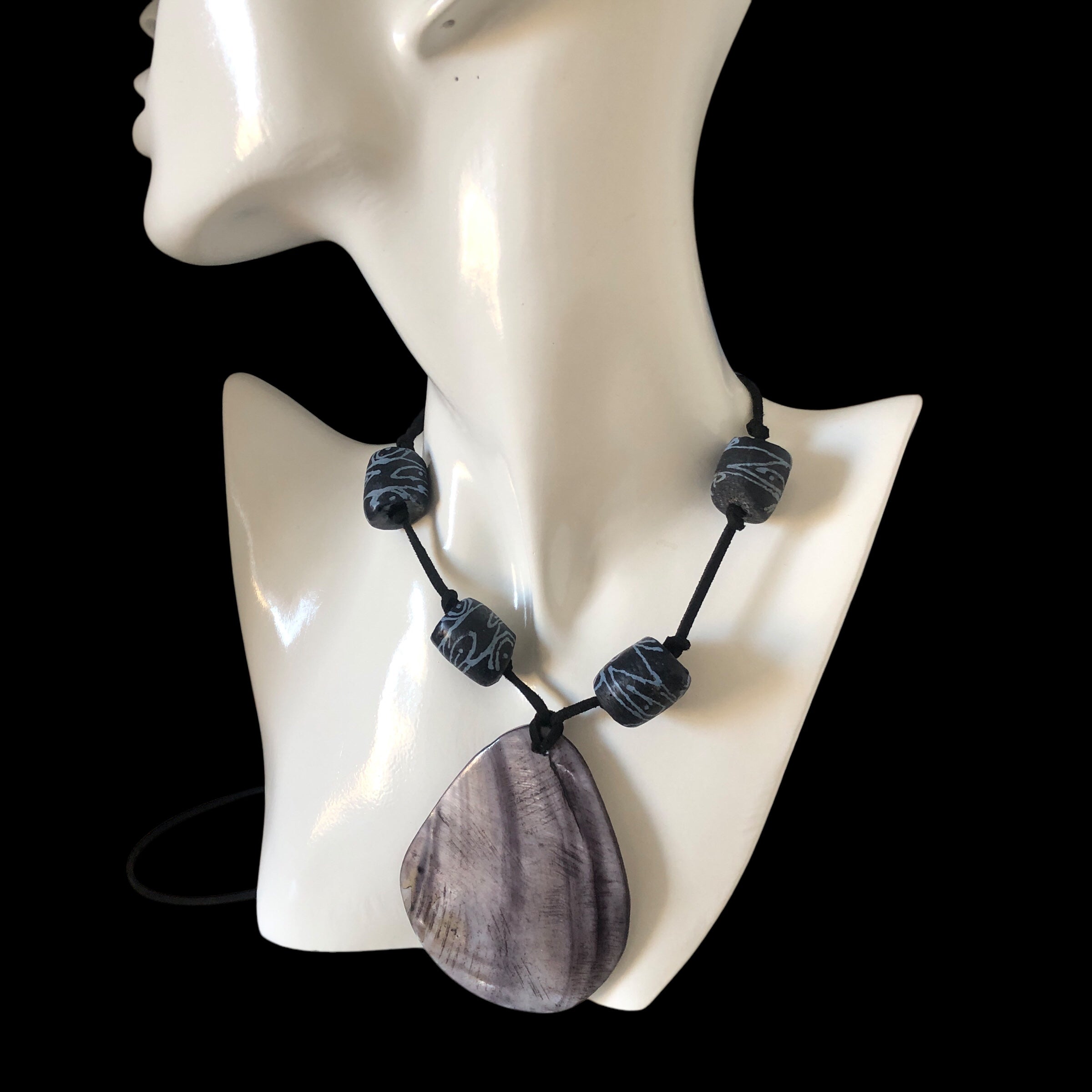 Statement Mother of Pearl Drop Pendant with Gotland Glass Beads