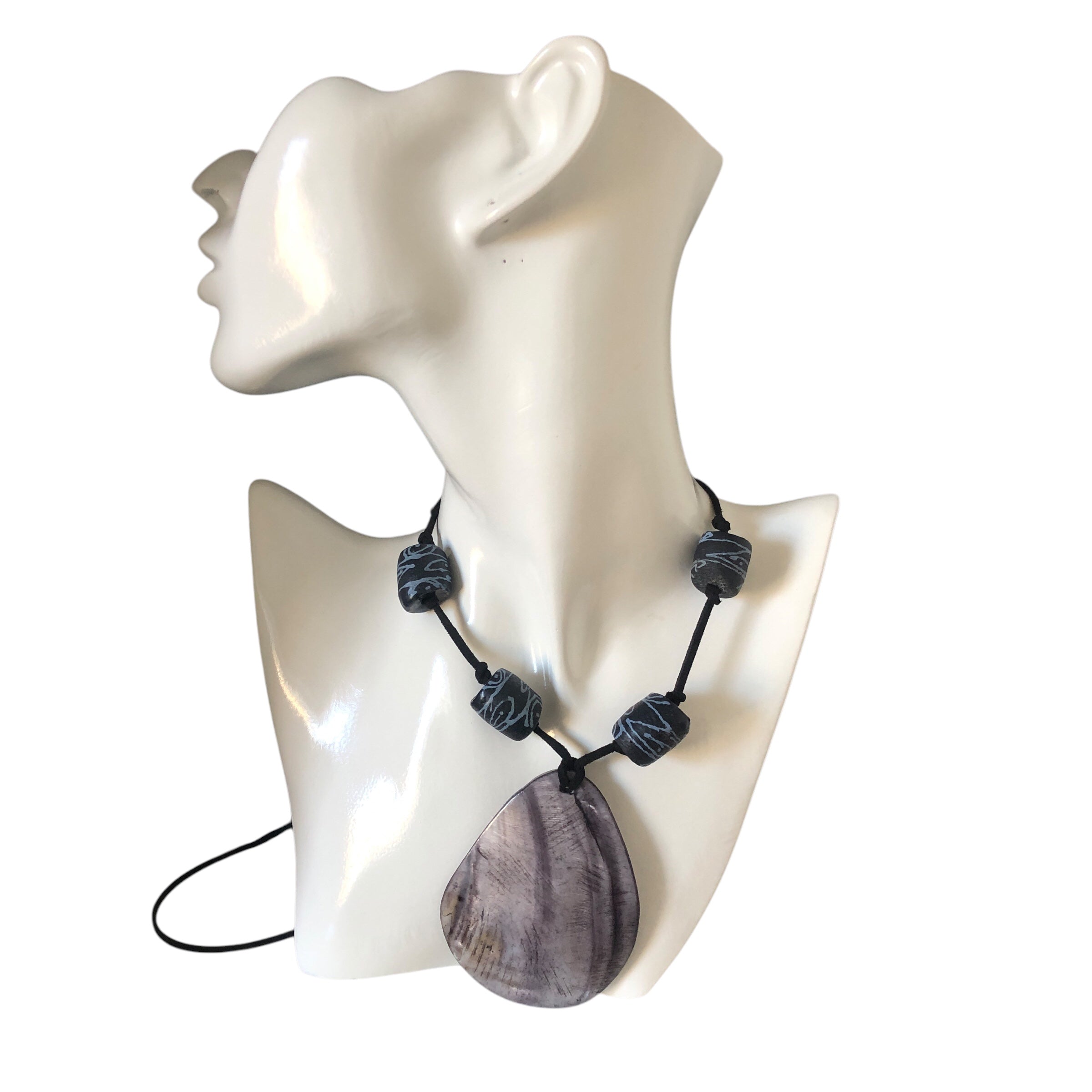 Statement Mother of Pearl Drop Pendant with Gotland Glass Beads