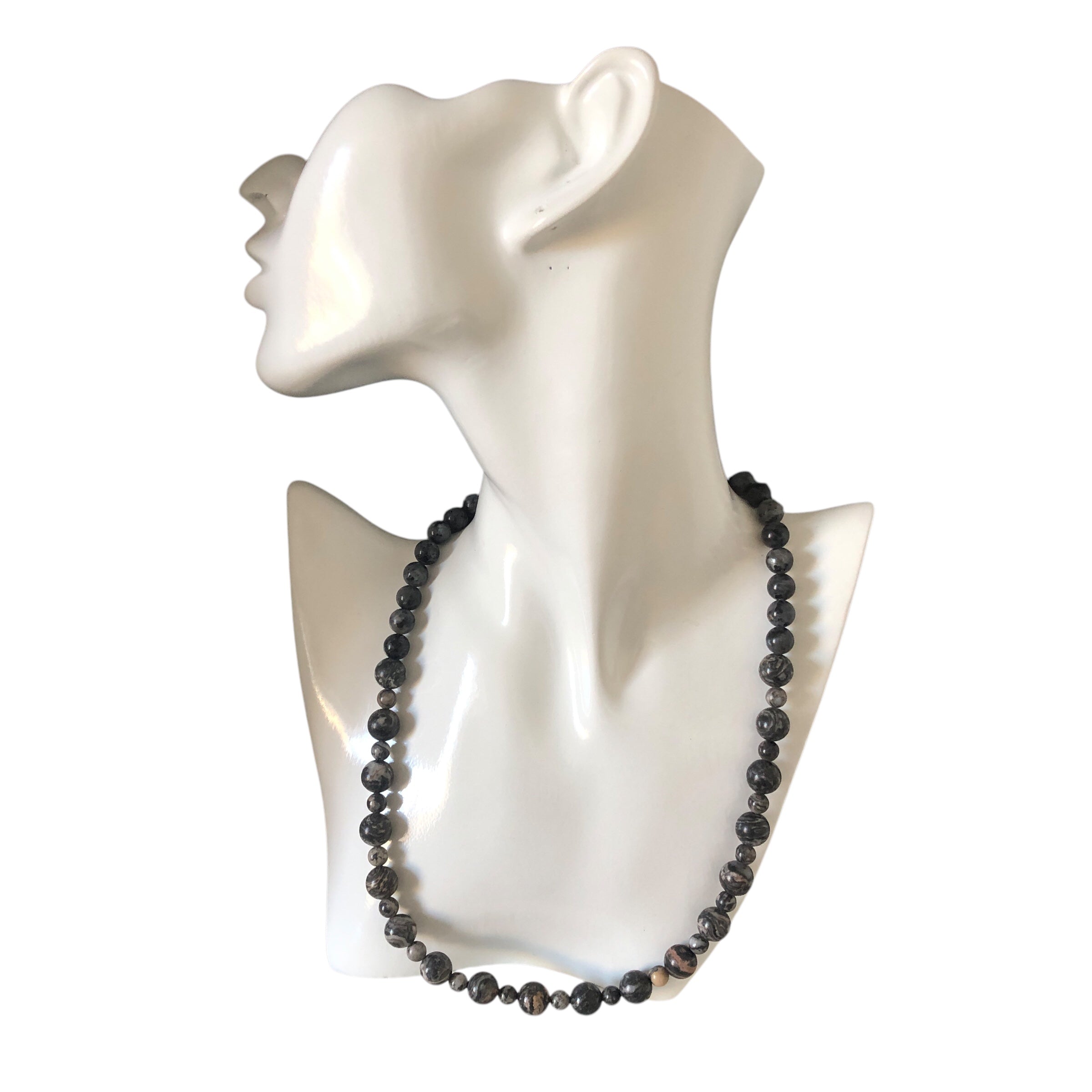 Landscape Jasper and Larvikite Labradorite Beaded Necklace