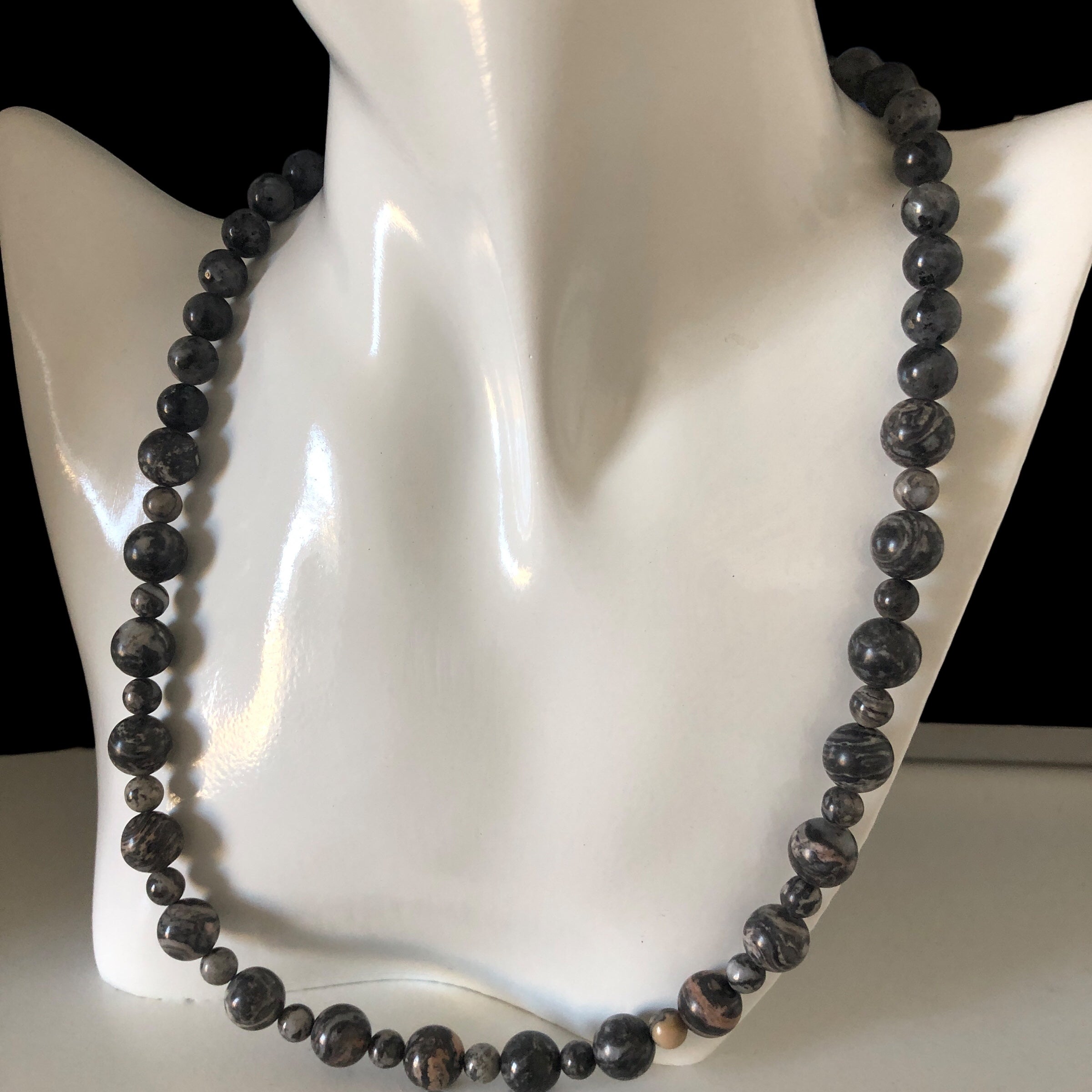 Landscape Jasper and Larvikite Labradorite Beaded Necklace
