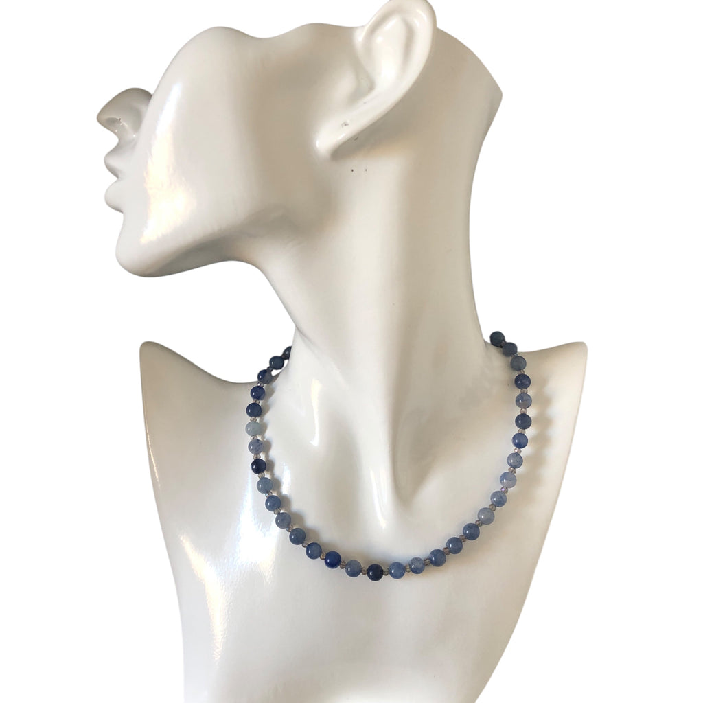 Blue Aventurine and AB Crystals Beaded Choker