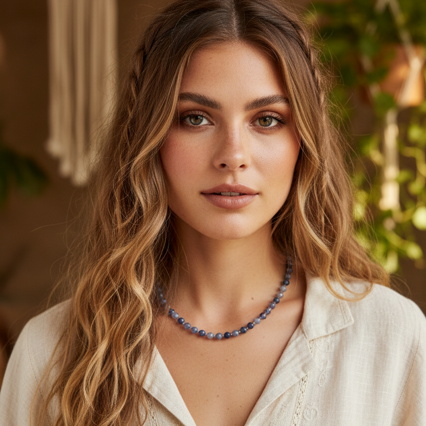 Blue Aventurine and AB Crystals Beaded Choker