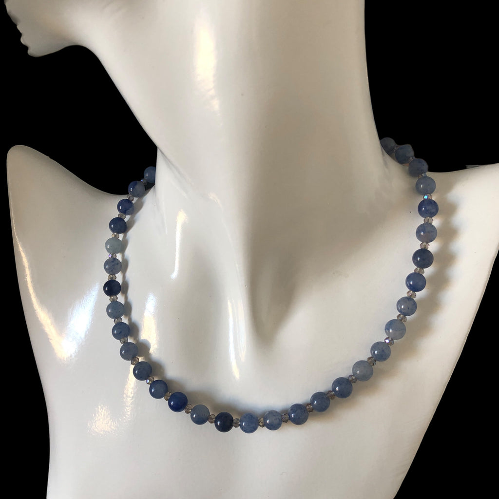 Blue Aventurine and AB Crystals Beaded Choker
