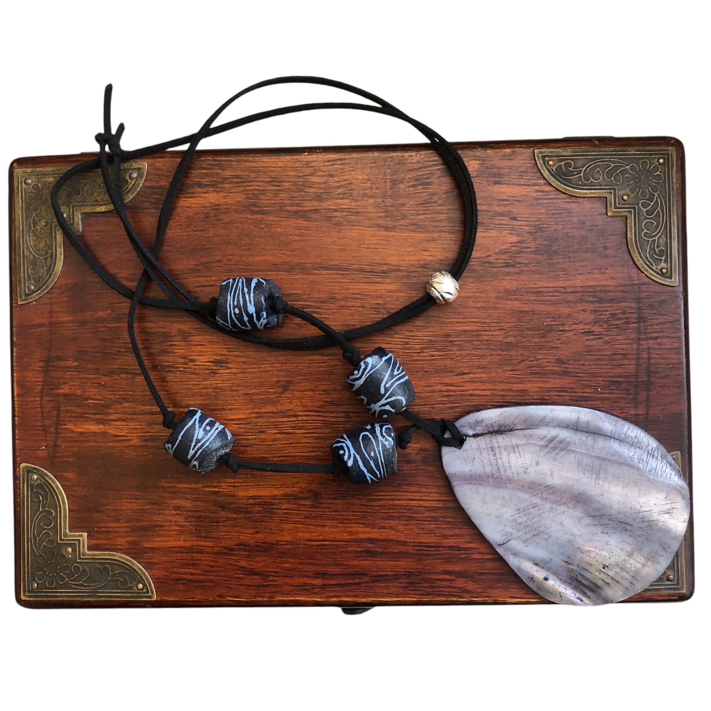 Statement Mother of Pearl Drop Pendant with Gotland Glass Beads