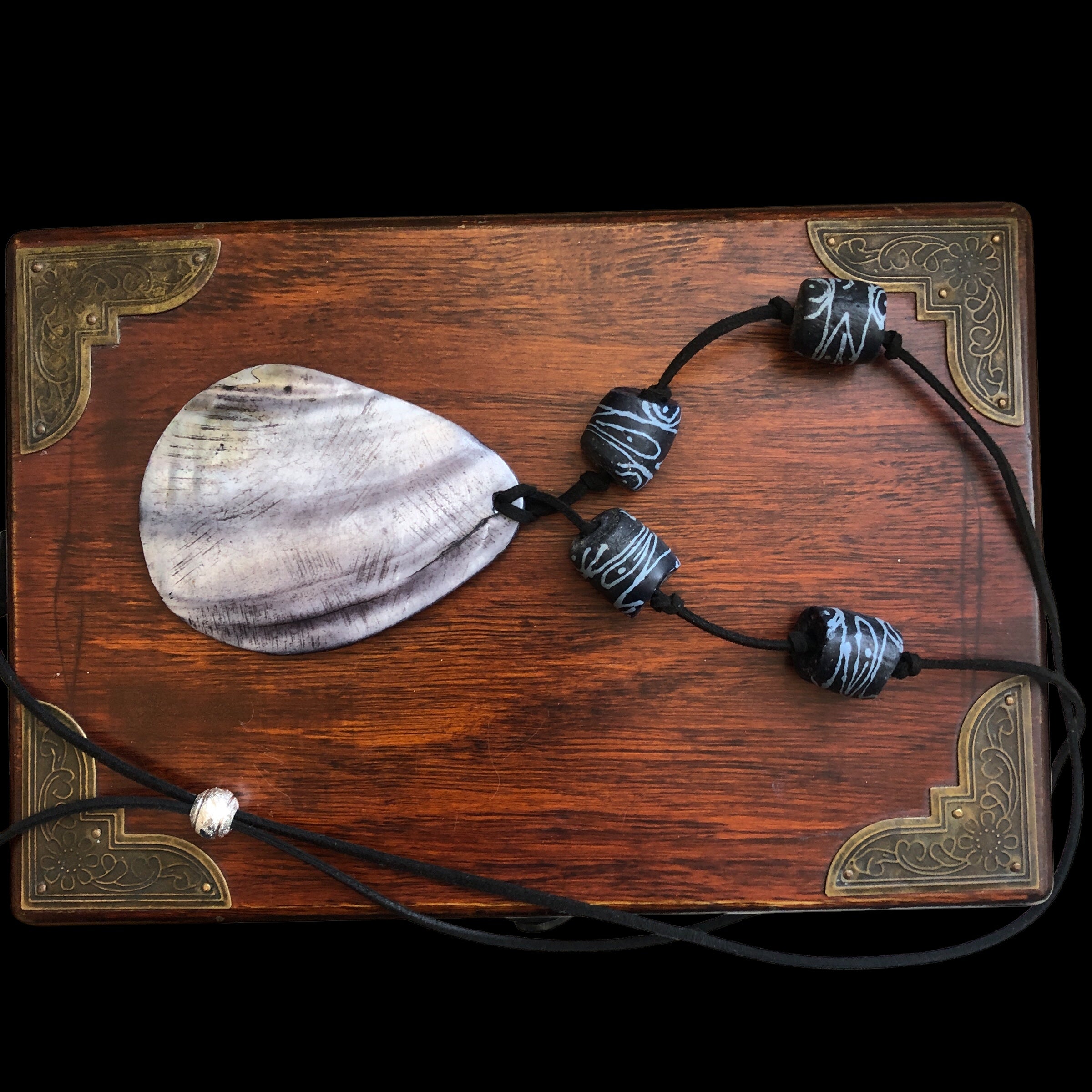 Statement Mother of Pearl Drop Pendant with Gotland Glass Beads