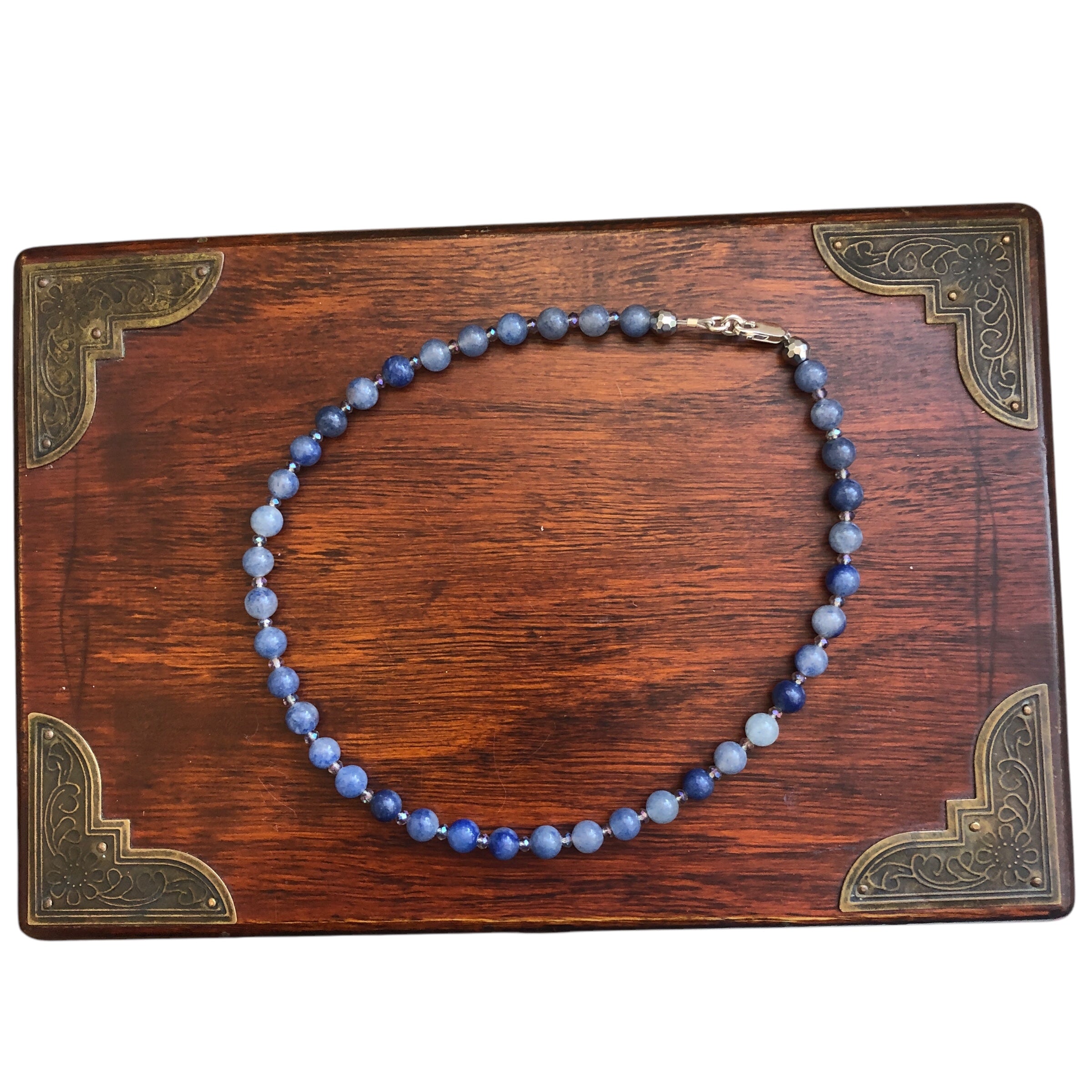 Blue Aventurine and AB Crystals Beaded Choker