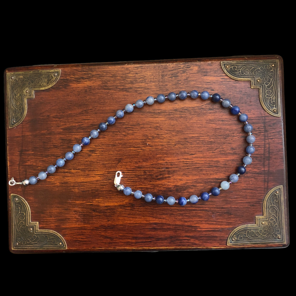 Blue Aventurine and AB Crystals Beaded Choker