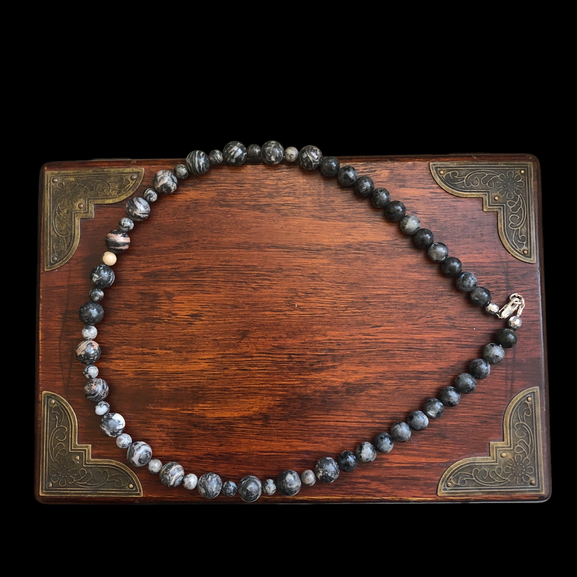 Landscape Jasper and Larvikite Labradorite Beaded Necklace