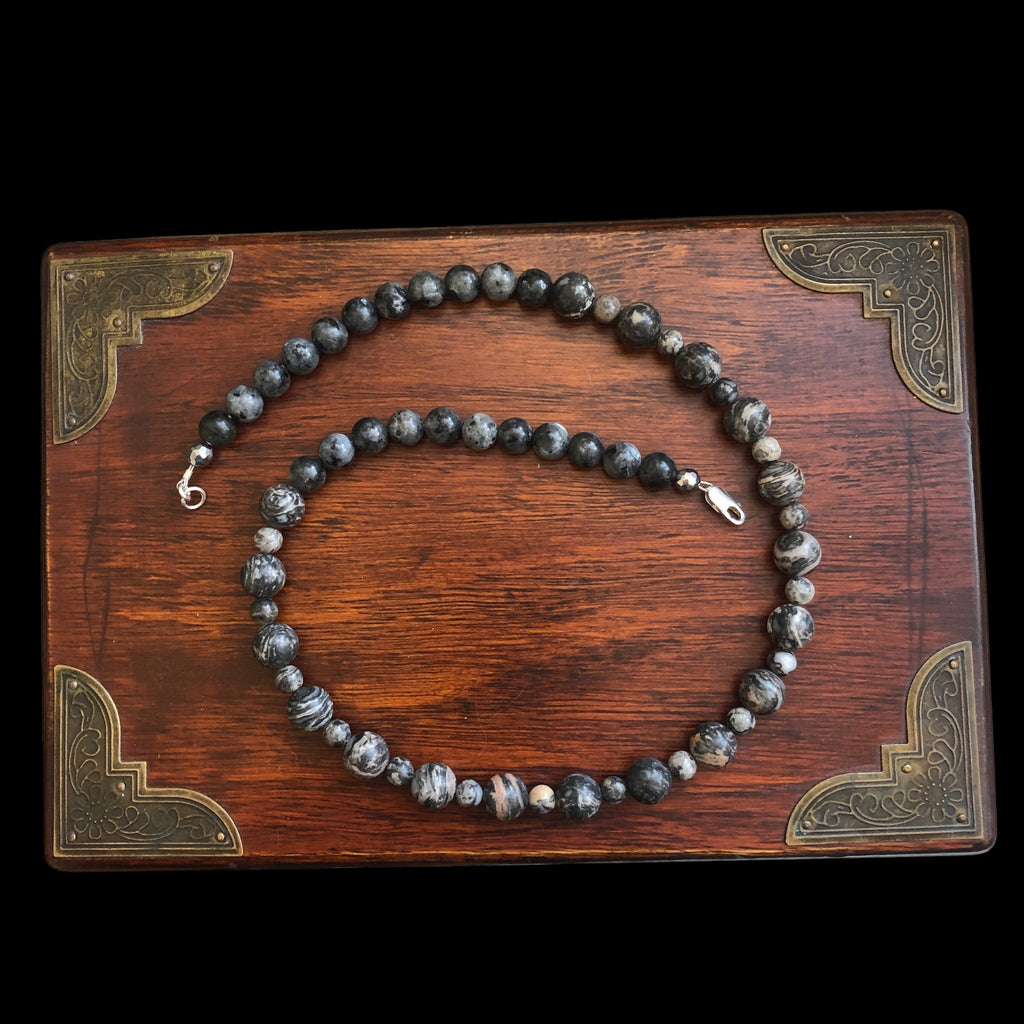 Landscape Jasper and Larvikite Labradorite Beaded Necklace