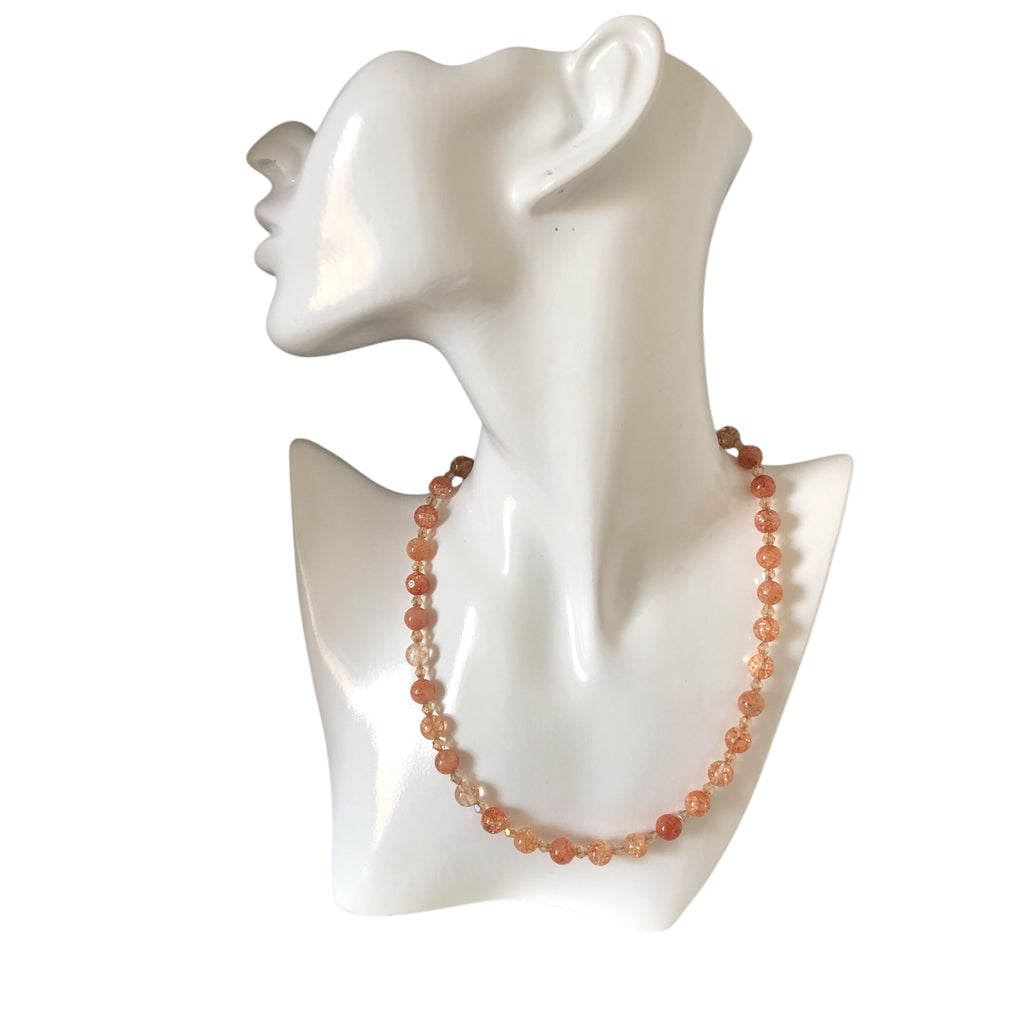 Crackle Quartz and Czech Crystal Beaded Necklace