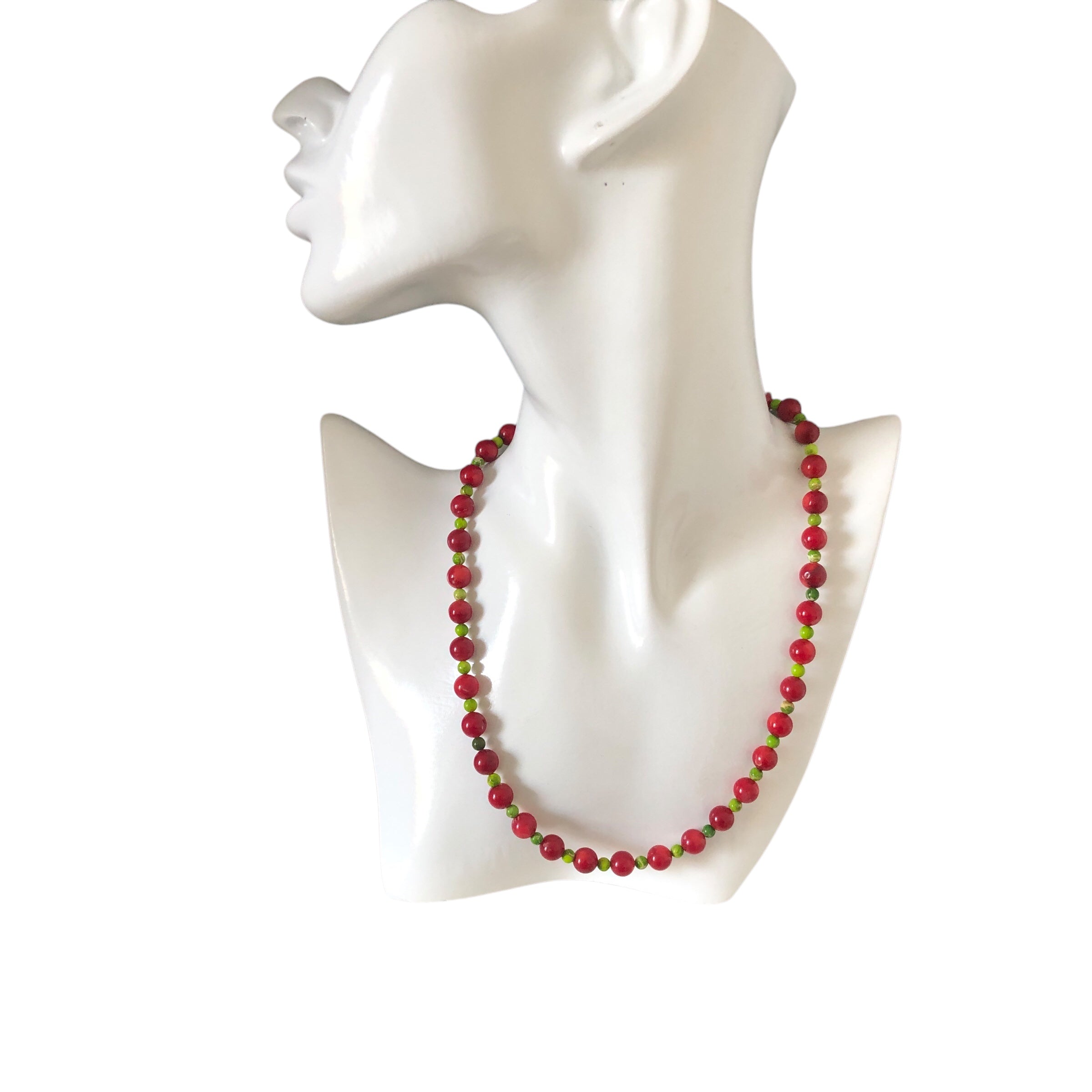 Coral and Green Jasper Beaded Necklace