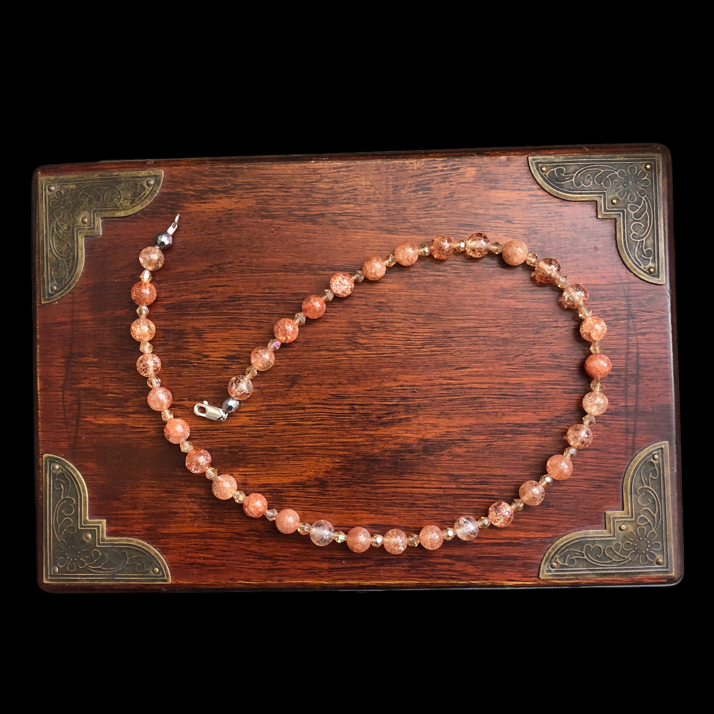 Crackle Quartz and Czech Crystal Beaded Necklace