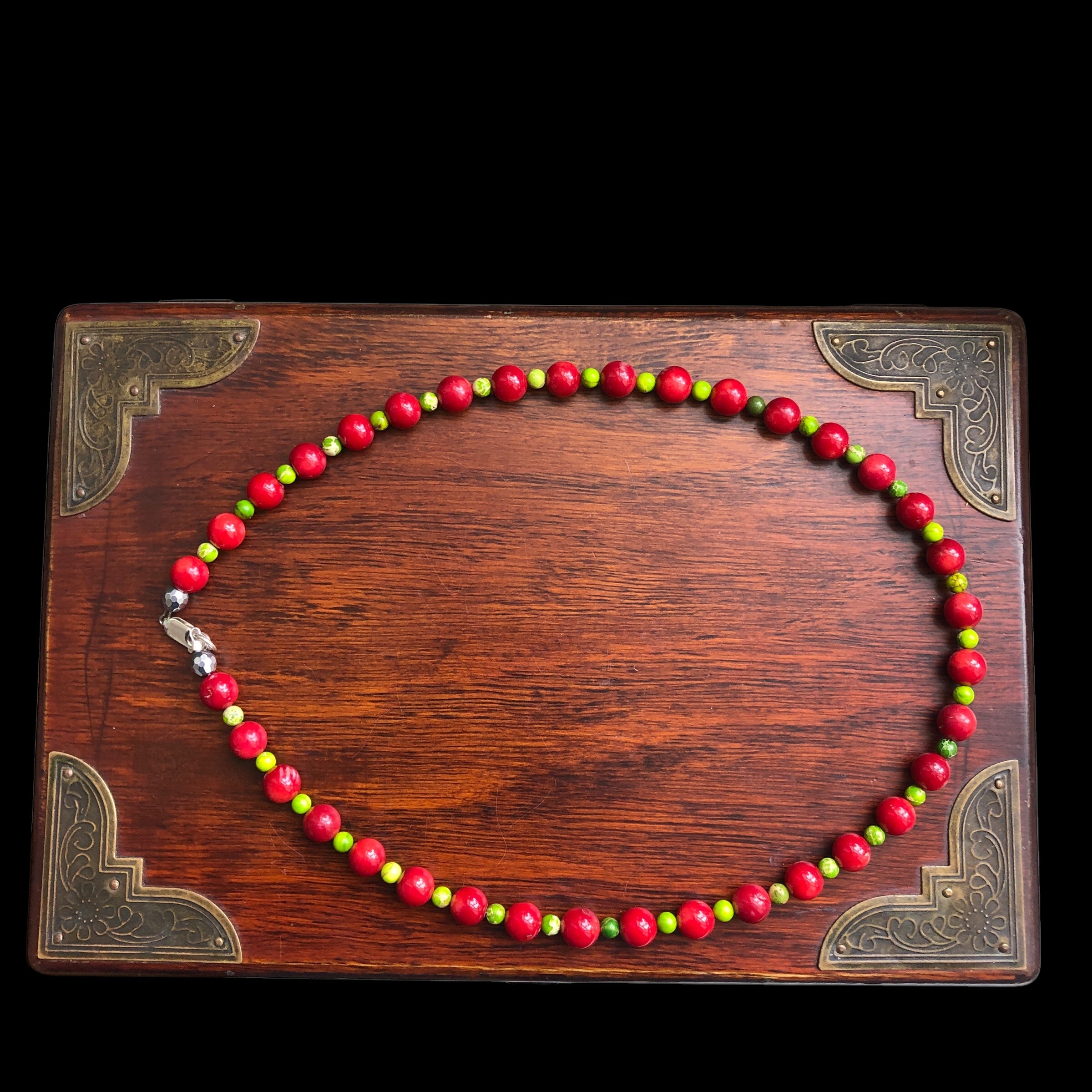 Coral and Green Jasper Beaded Necklace