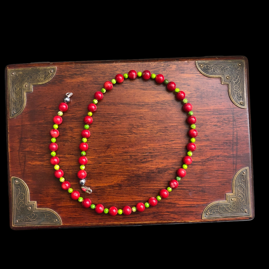 Coral and Green Jasper Beaded Necklace