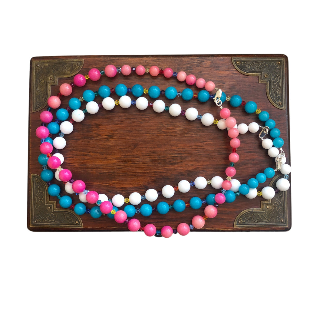 White Quartz and Swarovski Crystals Beaded Necklace