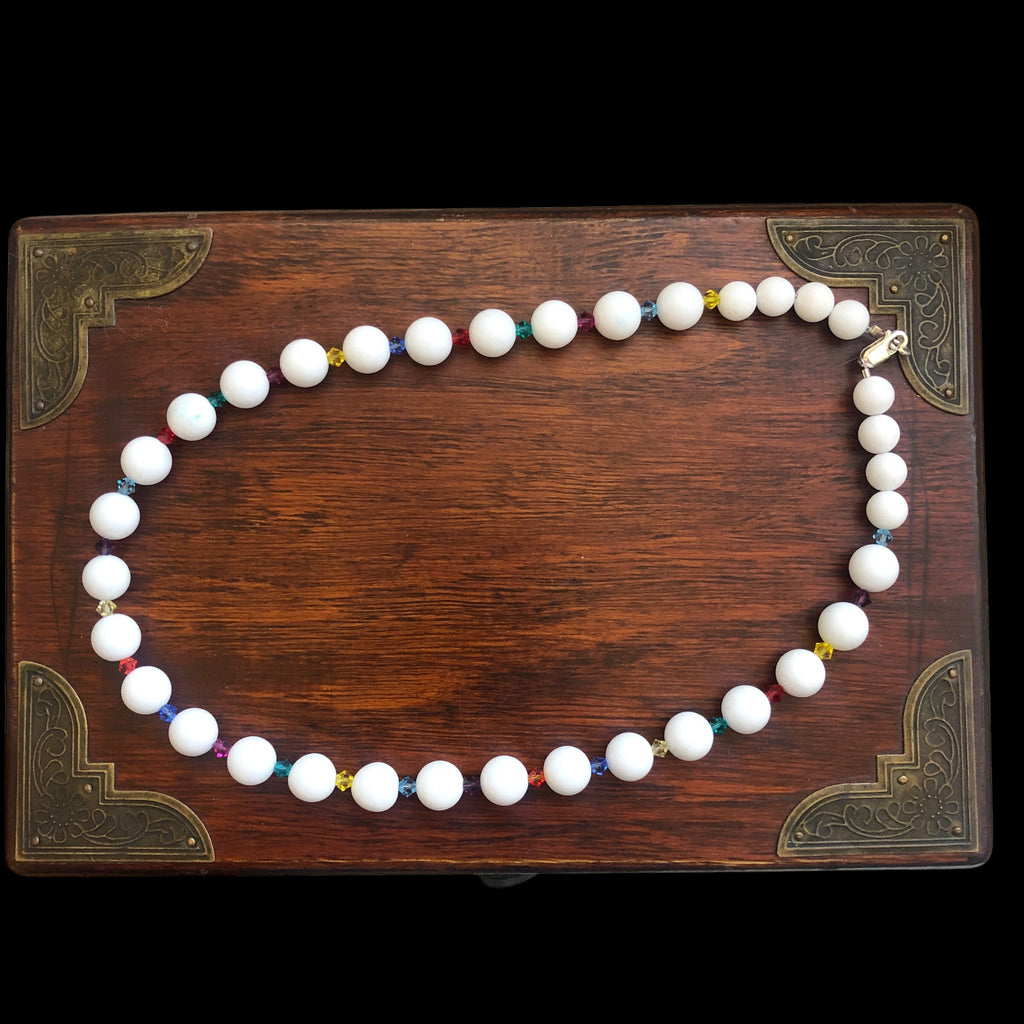 White Quartz and Swarovski Crystals Beaded Necklace