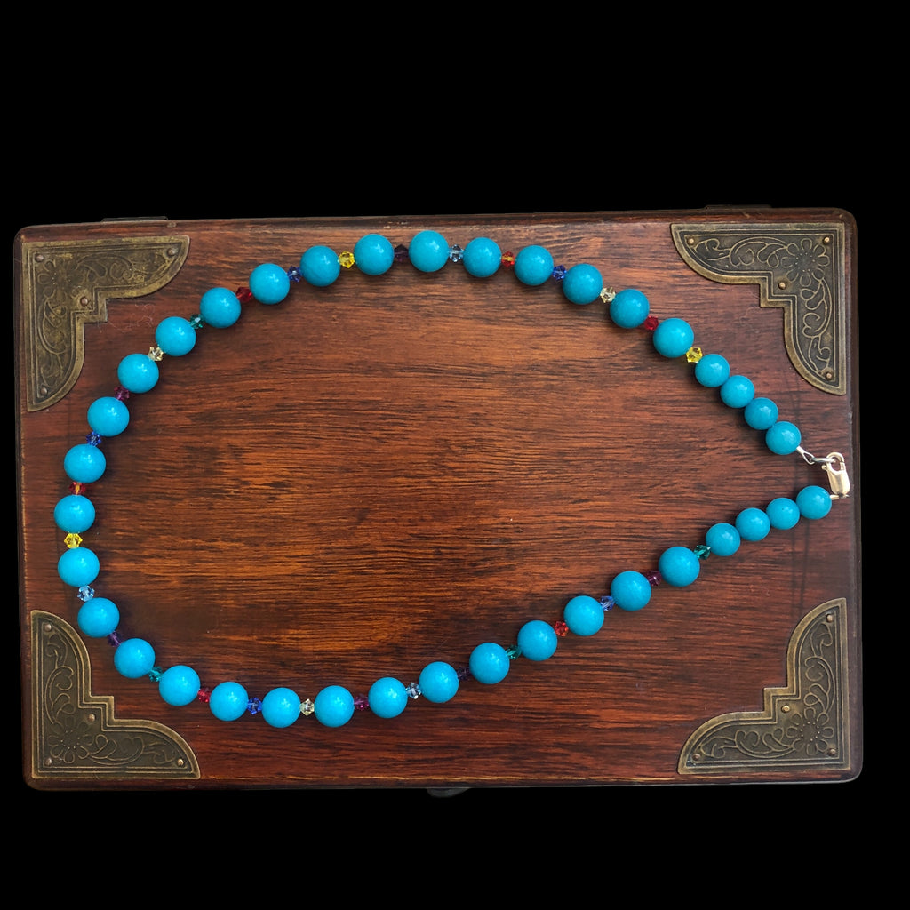 Blue Quartz and Swarovski Crystals Beaded Necklace