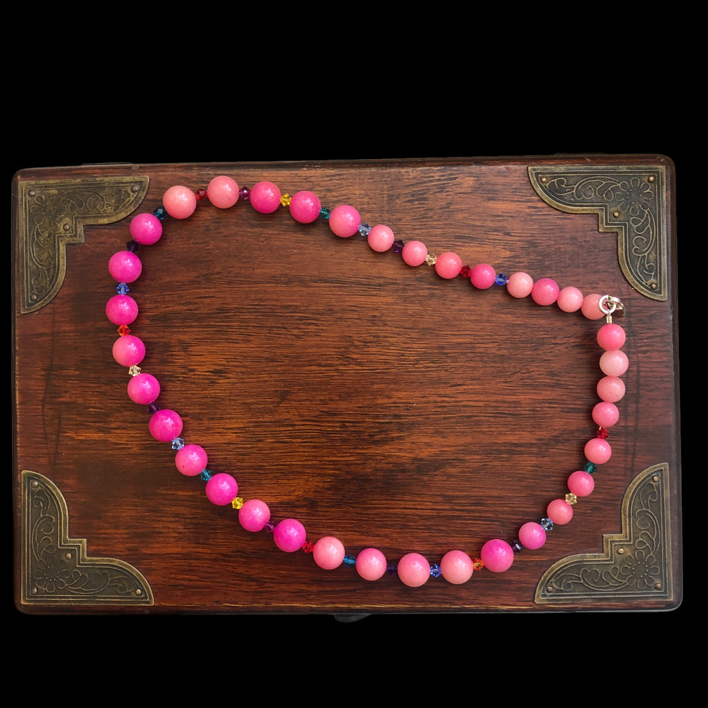 Pink Quartz and Swarovski Crystals Beaded Necklace