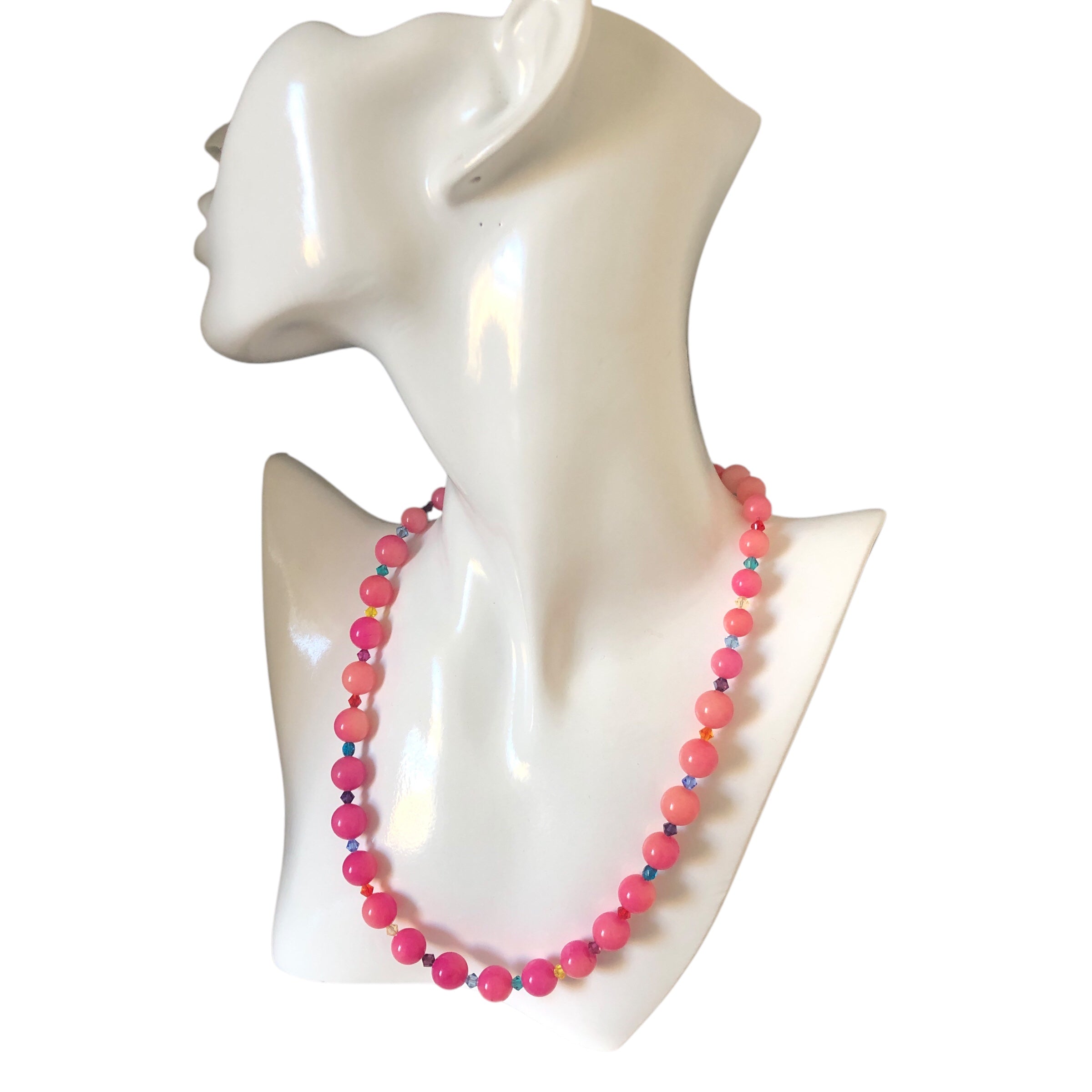 Pink Quartz and Swarovski Crystals Beaded Necklace