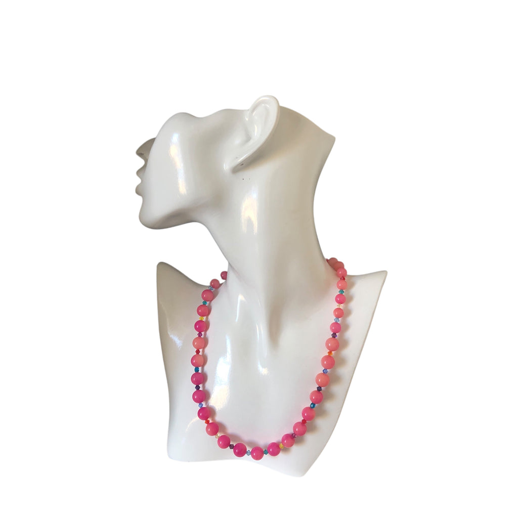 Pink Quartz and Swarovski Crystals Beaded Necklace
