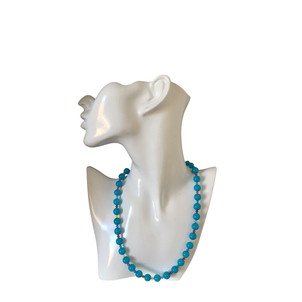 Blue Quartz and Swarovski Crystals Beaded Necklace