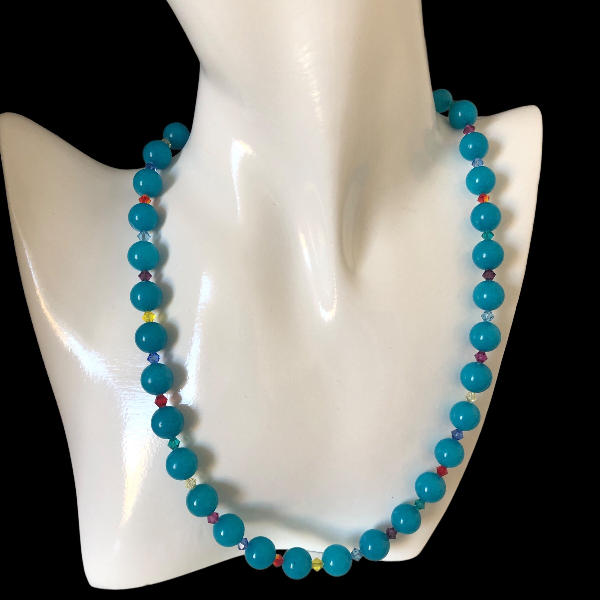 Blue Quartz and Swarovski Crystals Beaded Necklace