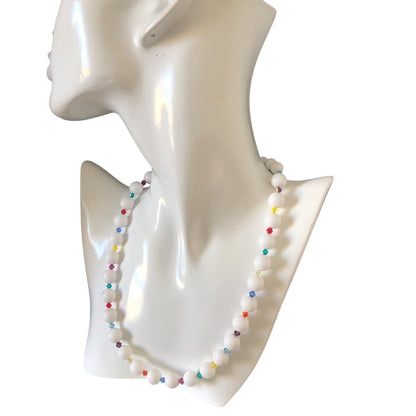 White Quartz and Swarovski Crystals Beaded Necklace