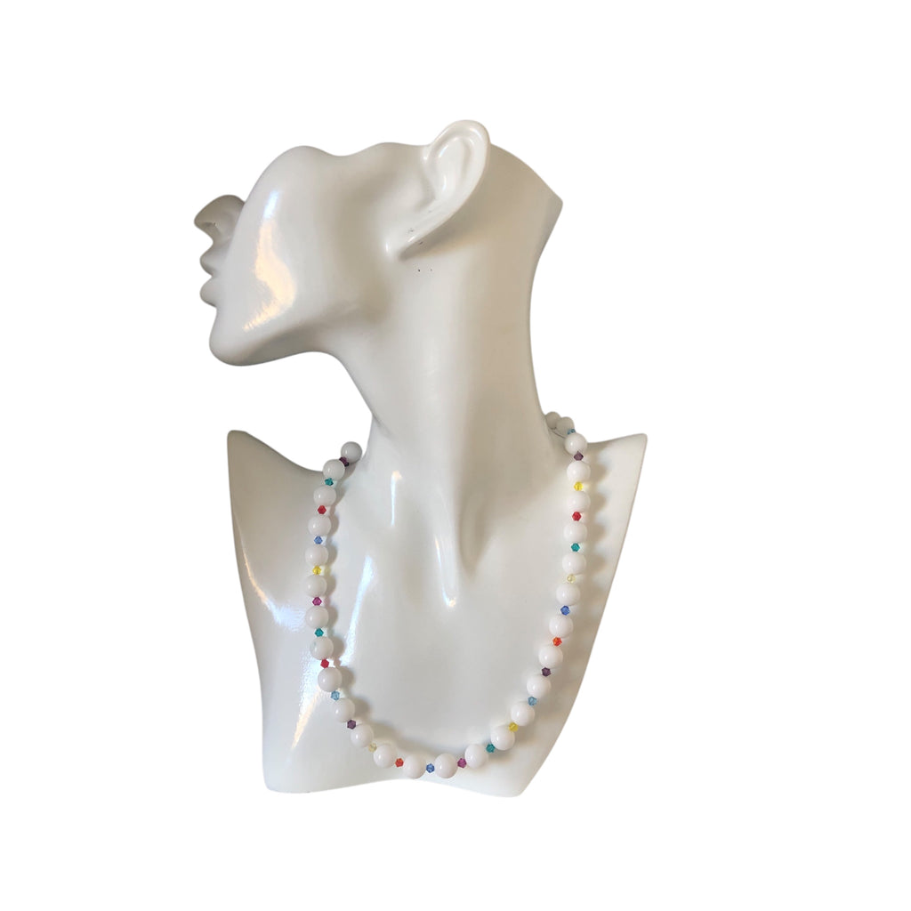 White Quartz and Swarovski Crystals Beaded Necklace