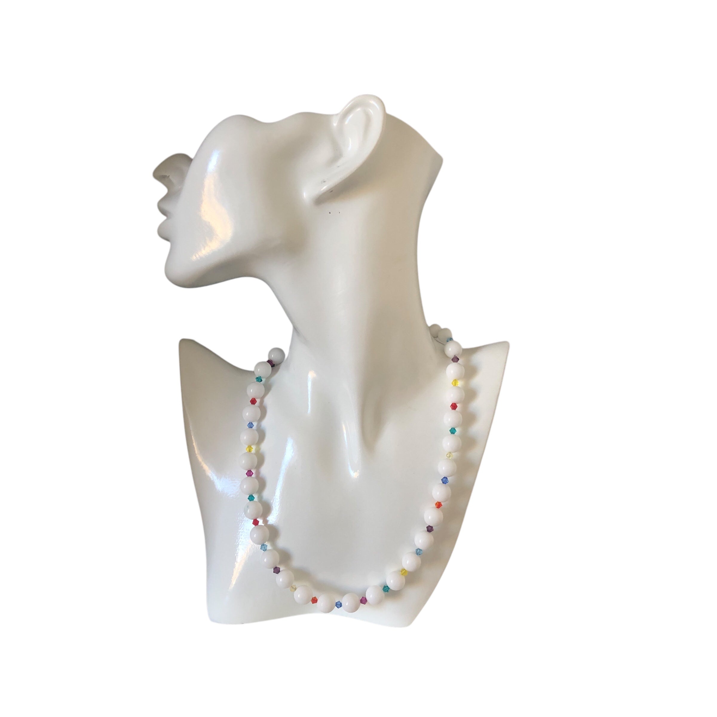 White Quartz and Swarovski Crystals Beaded Necklace