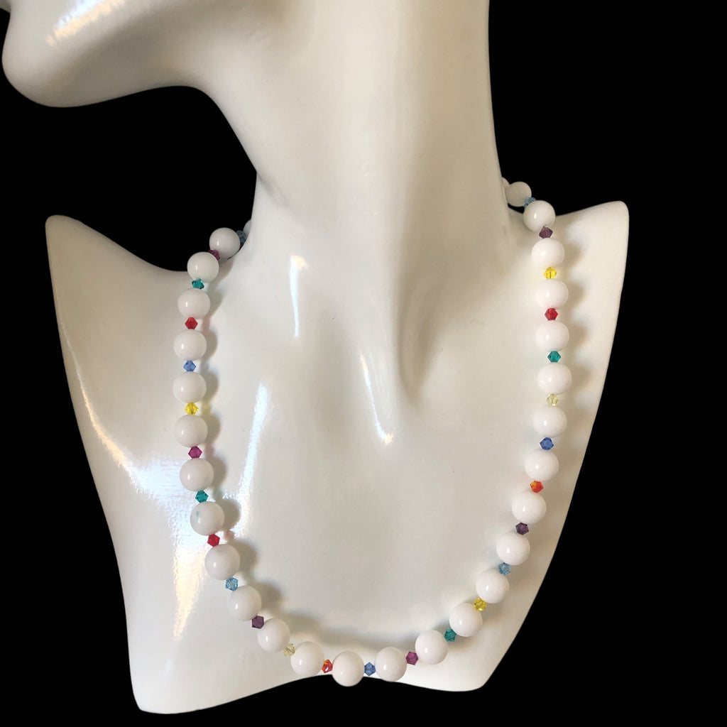 White Quartz and Swarovski Crystals Beaded Necklace