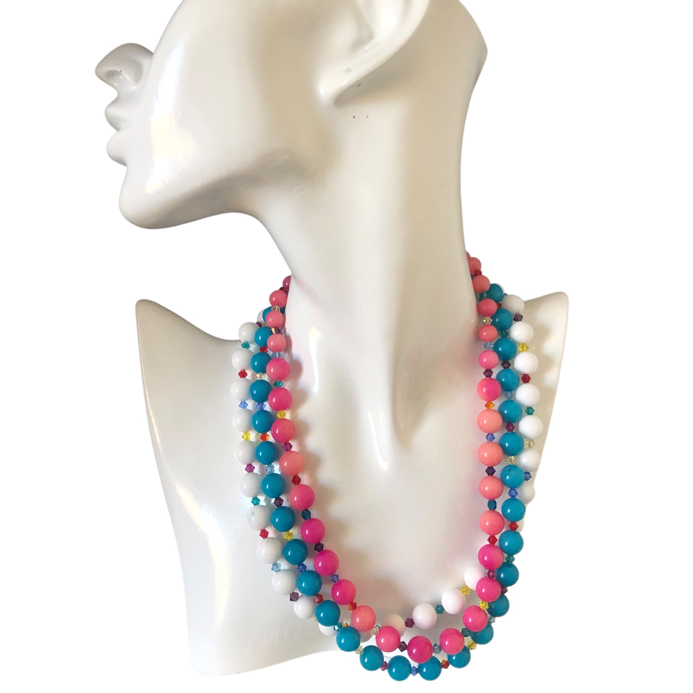 Pink Quartz and Swarovski Crystals Beaded Necklace