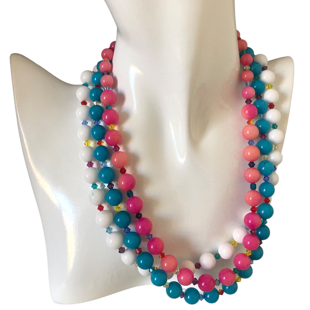 White Quartz and Swarovski Crystals Beaded Necklace