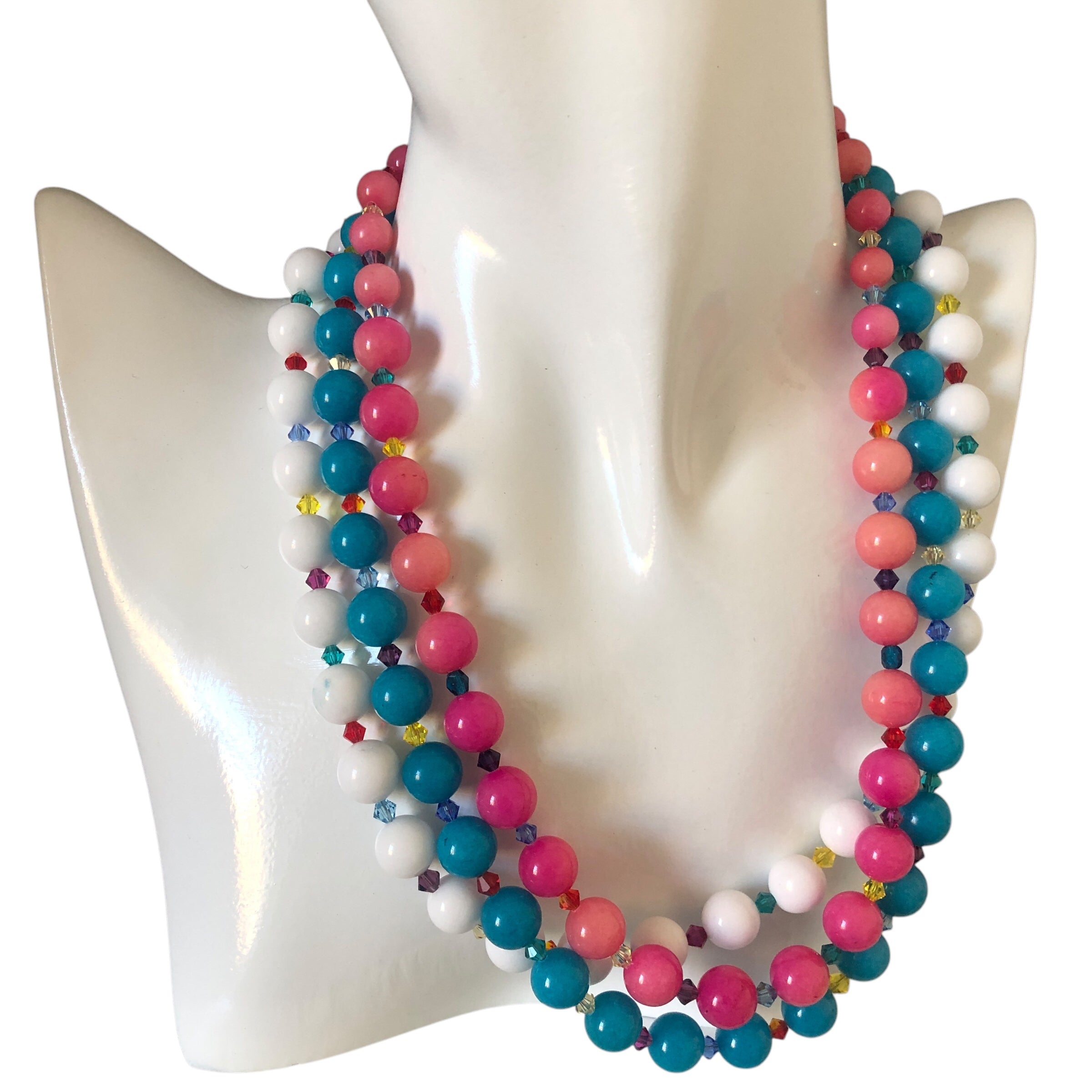 White Quartz and Swarovski Crystals Beaded Necklace