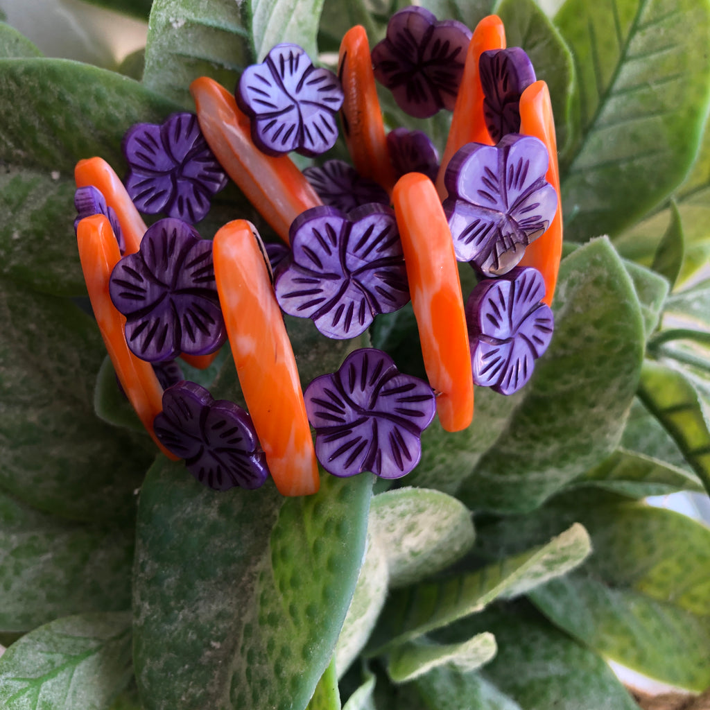 Orange and Purple Mother of Pearl Bracelet