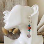 925 Silver Dangle Earrings With Rough Coral and Turquoise