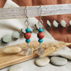 925 Silver Dangle Earrings With Rough Coral and Turquoise