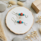 925 Silver Dangle Earrings With Rough Coral and Turquoise
