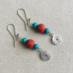 925 Silver Dangle Earrings With Rough Coral and Turquoise