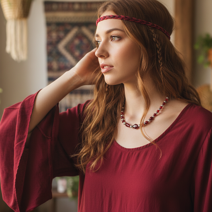 Red Glass and Hematite Beaded Necklace